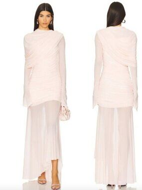 NEW Deme by Gabriella Isla Maxi Dress in Baby Pink Light Long Sleeve Formal Gown